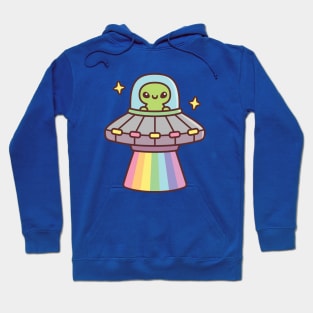 Cute Alien In UFO Spaceship With Rainbow Ray Hoodie